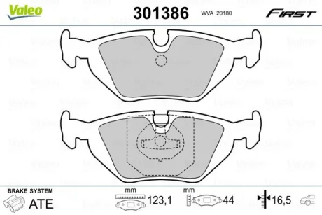 Гальмівні колодки дискові BMW 3/Z1/Z3 "1,6-3,0 "R "88-03 Valeo 301386