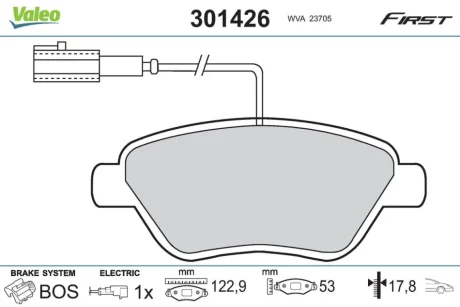 Гальмівні колодки дискові ALFA/CITROEN/FIAT/PEUGEOT Mito/Bravo/Doblo/Bipper "1,2-1,9 "F "01>> Valeo 301426