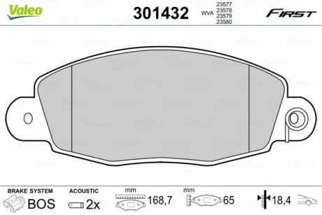 Гальмівні колодки дискові FORD Transit "2,0-2,4 "F "00-06 Valeo 301432