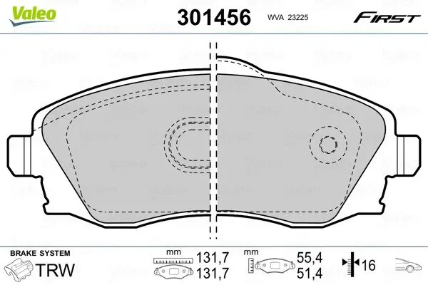 Гальмівні колодки дискові OPEL Combo/CorsaC/Meriva/Tigra "1,0-1,8 "F "00-10 Valeo 301456 (фото 1)