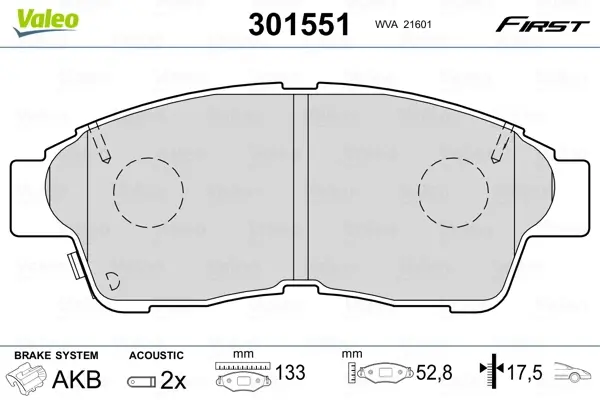 Гальмівні колодки дискові TOYOTA Camry/CarinaE/Corolla/Picnic/Rav4 "1,3-2,2 "F "91-01 Valeo 301551 (фото 1)