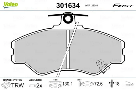 Гальмівні колодки дискові HYUNDAI Grace/H100 "F "93-00 Valeo 301634