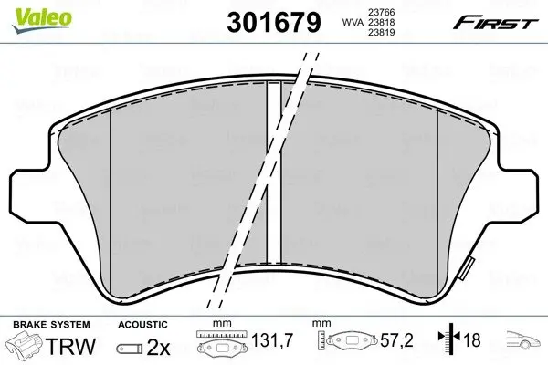 Гальмівні колодки дискові TOYOTA Corolla "1,4-2,0 "F "01-07 Valeo 301679 (фото 1)