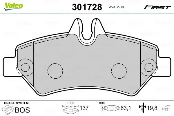 Гальмівні колодки дискові MB/VW Sprinter/Crafter "1,8-3,5 "R "06>> Valeo 301728 (фото 1)