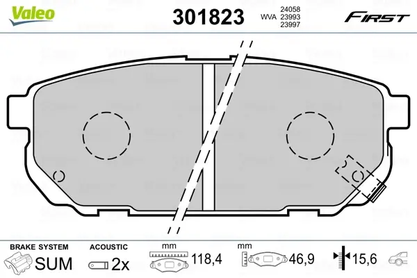 Гальмівні колодки дискові KIA Sorento "2,4-3,5 "R "02>> Valeo 301823 (фото 1)