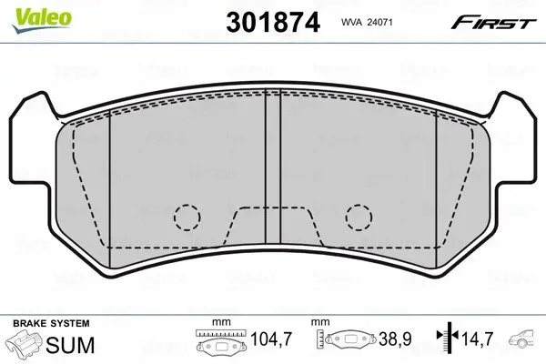 Гальмівні колодки дискові CHEVROLET/DAEWOO Lacetti/Nubira "1,4-1,8 "R "04>> Valeo 301874 (фото 1)