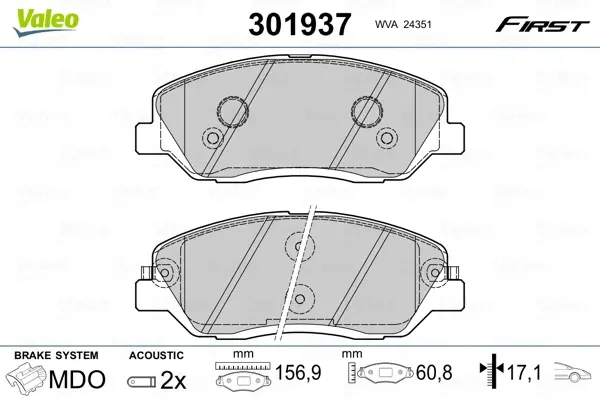 Гальмівні колодки дискові HYUNDAI/KIA/SSANGYONG SantaFe/Sorento/Korando "2,0-2,7 "F "06>> Valeo 301937 (фото 1)