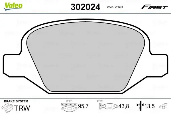 Гальмівні колодки First FIAT/LANCIA Panda/Ypsilon "R "99>> Valeo 302024 (фото 1)