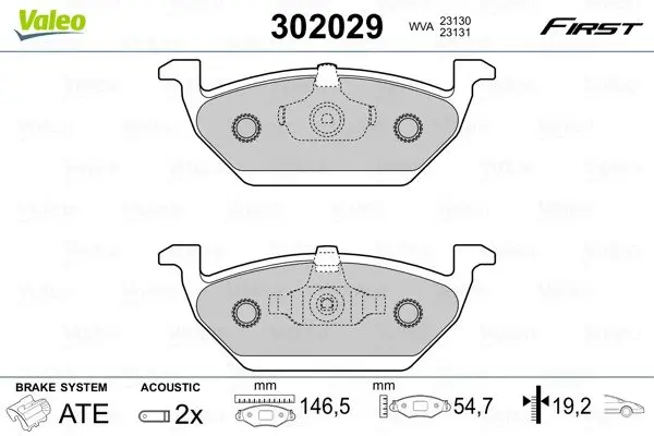 Гальмівні колодки дискові VAG A1/Fabia/Rapid/Roomster/Bora/Golf/Jetta/Polo/Up "1,0-2,0 "F "98>> Valeo 302029 (фото 1)