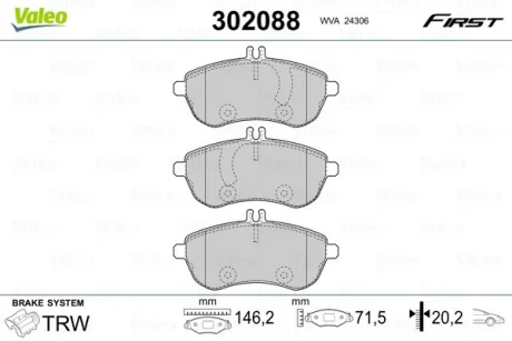 Гальмівні колодки First MB C-Class/E-Class/SLC/SLK "F "07>> Valeo 302088