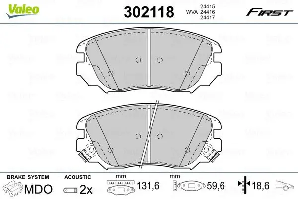 Гальмівні колодки дискові CHEVROLET/OPEL Malibu/InsigniaA "1,4-2,4 "F "12>> Valeo 302118 (фото 1)