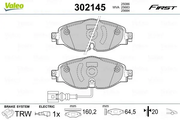 Гальмівні колодки дискові VAG A3/Q2/TT/Octavia/Golf/Passat/Tiguan "1,0-2,0 "F "12>> Valeo 302145 (фото 1)