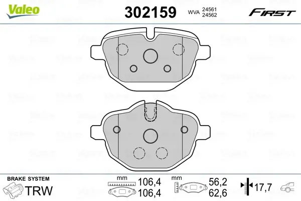 Гальмівні колодки дискові BMW 5/7/i8/X3/X4/Z4 "1,5-3,0 "R "08>> Valeo 302159 (фото 1)