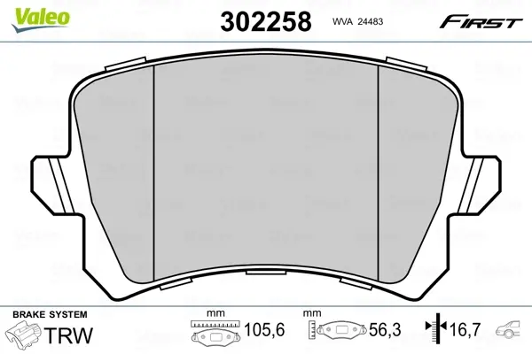 Гальмівні колодки дискові VAG A6/Q3/Passat/Sharan/Tiguan "1,4-3,6 "R "05-18 Valeo 302258 (фото 1)