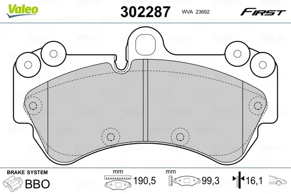 Гальмівні колодки First PORSCHE/VW Cayenne/Touareg "F "02-10 Valeo 302287 (фото 1)
