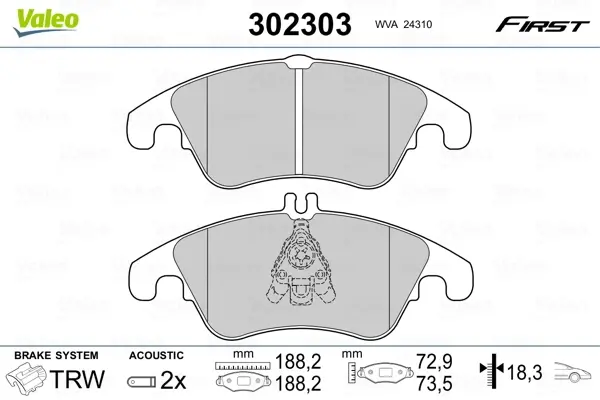 Гальмівні колодки дискові FORD Focus "2,5 "F "09-11 Valeo 302303 (фото 1)