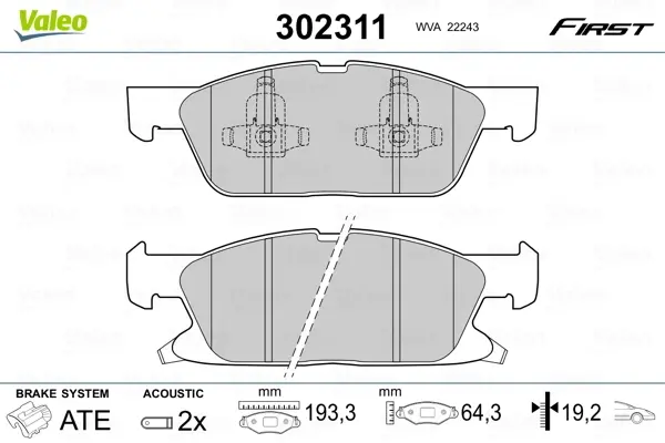 Гальмівні колодки дискові FORD/FORD USA Edge/Galaxy/S-Max "1,5-2,0 "F "15>> Valeo 302311 (фото 1)
