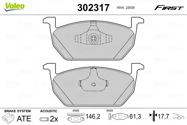Гальмівні колодки дискові VAG A1/Leon/Polo/Ibiza/Arona "1,0-2,0 "F "13>> Valeo 302317 (фото 1)
