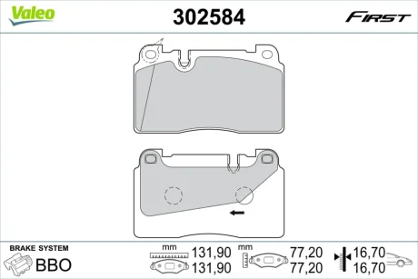 Гальмівні колодки First AUDI/PORSCHE A6/Macan "F "08>> Valeo 302584