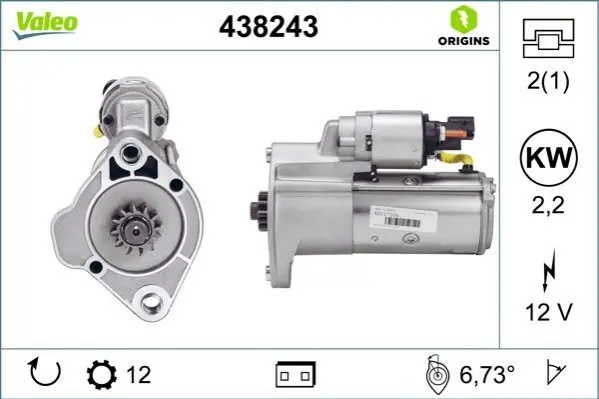 Стартер (12В, 2,2кВт, новий) VW AMAROK, CRAFTER 30-35, CRAFTER 30-50 2.0D 09.10- Valeo 438243 (фото 1)
