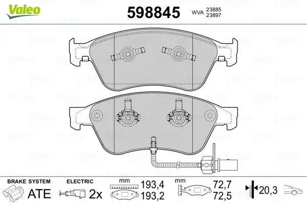 Гальмівні колодки дискові AUDI/VW A6/A8/Phaeton "2,8-6,0 "02-16 Valeo 598845 (фото 1)