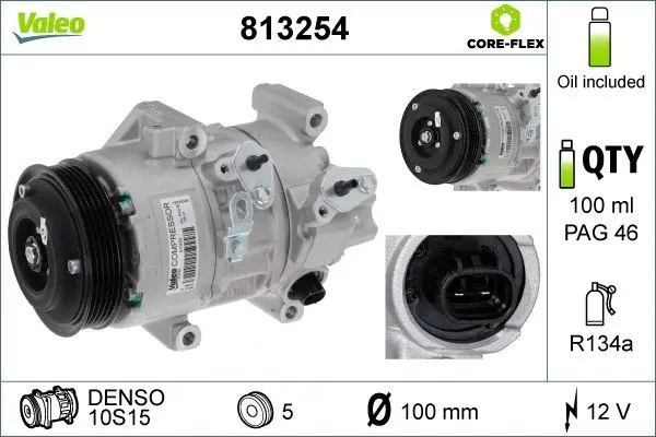 Компресор кондиціонера AVENSIS/COROLLA 2.0 D-4D 03-09 Valeo 813254 (фото 1)