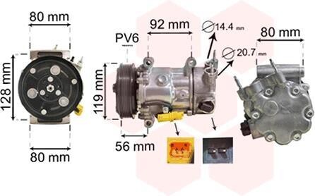 Компрессор кондиционера CITROEN BERLINGO/ PEUGEOT 207,208 Van Wezel 0900K255