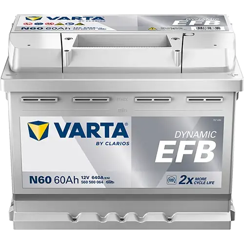Акумулятор 12В 60Агод./640А (EN) Dynamic EFB START&STOP EFB (R+) 242x175x190 B13 - монтажний фланець 10.5мм VARTA 560500064K262 (фото 1)
