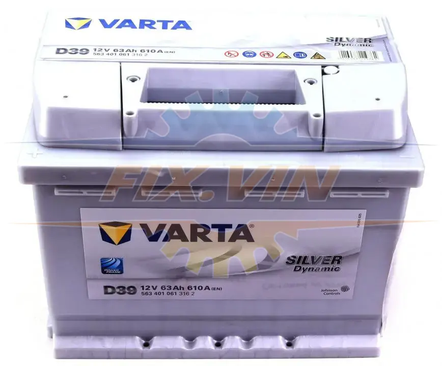 Акумуляторна батарея 63Ah/610A (242x175x190/+L/B13) Silver Dynamic D39 VARTA 563401061 3162 (фото 1)