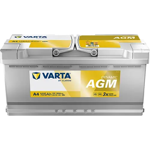 Акумулятор 12В 105Агод./950А (EN) Dynamic AGM START&STOP AGM (R+) 394x175x190 B13 - монтажний фланець 10.5мм VARTA 605901095K262 (фото 1)