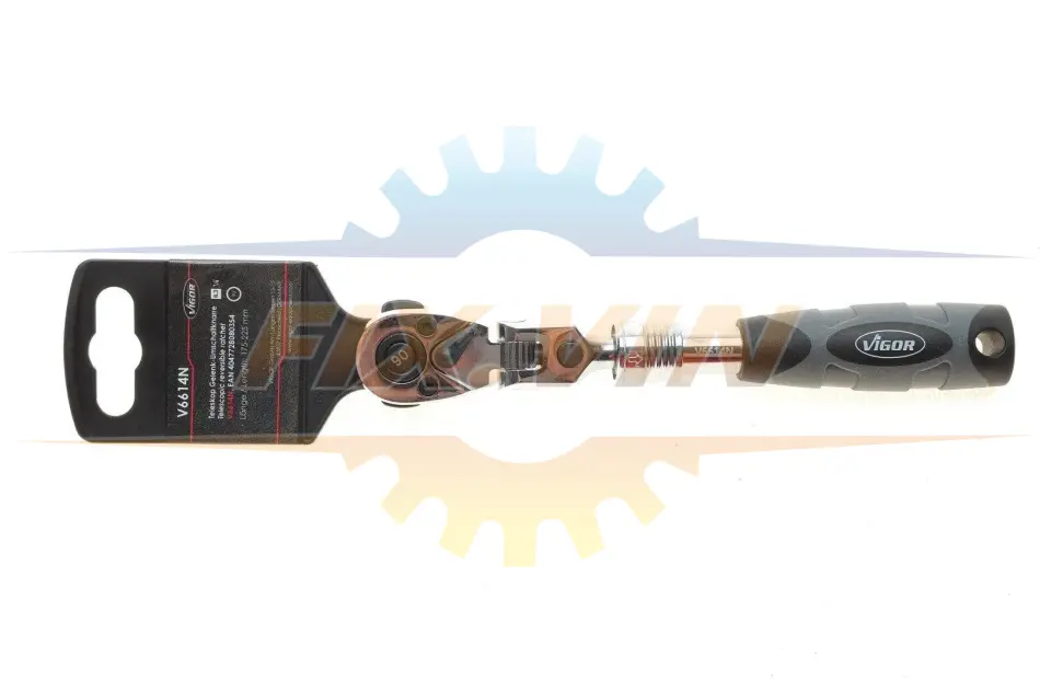 Тріскачка 1/4" телескопічна 90 зубців 175-225 мм VIGOR V6614N (фото 1)