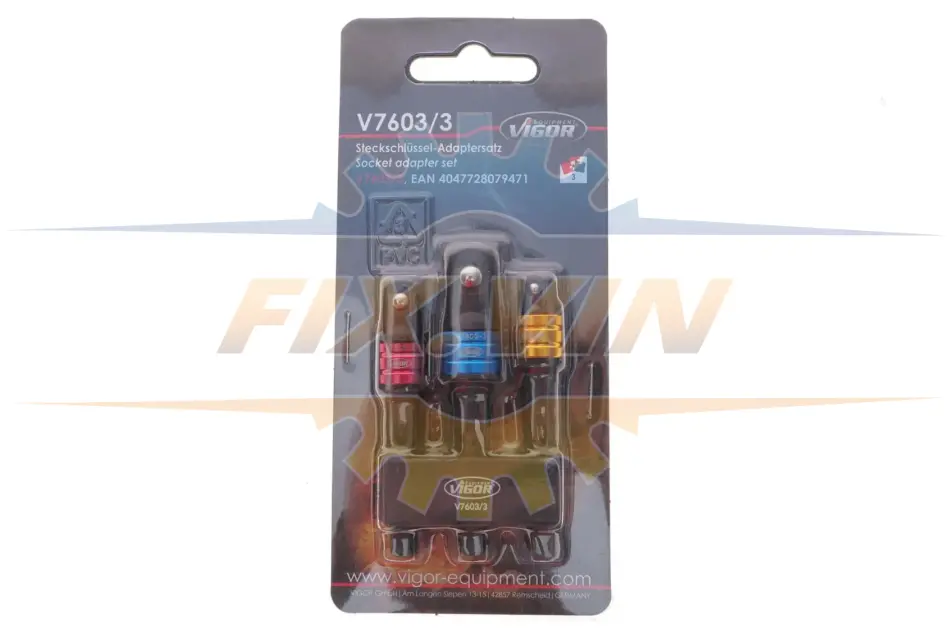 Набір перехідників для шуруповерта M6x1/2"-1/4"-3/8" 3 од. VIGOR V7603/3 (фото 1)