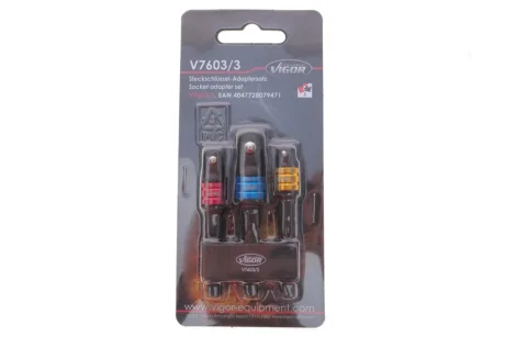 Набір перехідників для шуруповерта M6x1/2"-1/4"-3/8" 3 од. VIGOR V7603/3