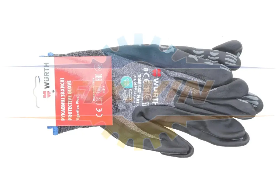 Рукавиці захисні TIGERFLEX PLUS, нейлон, покриття нітрил, пара, р.8 WURTH 0899411018 (фото 1)