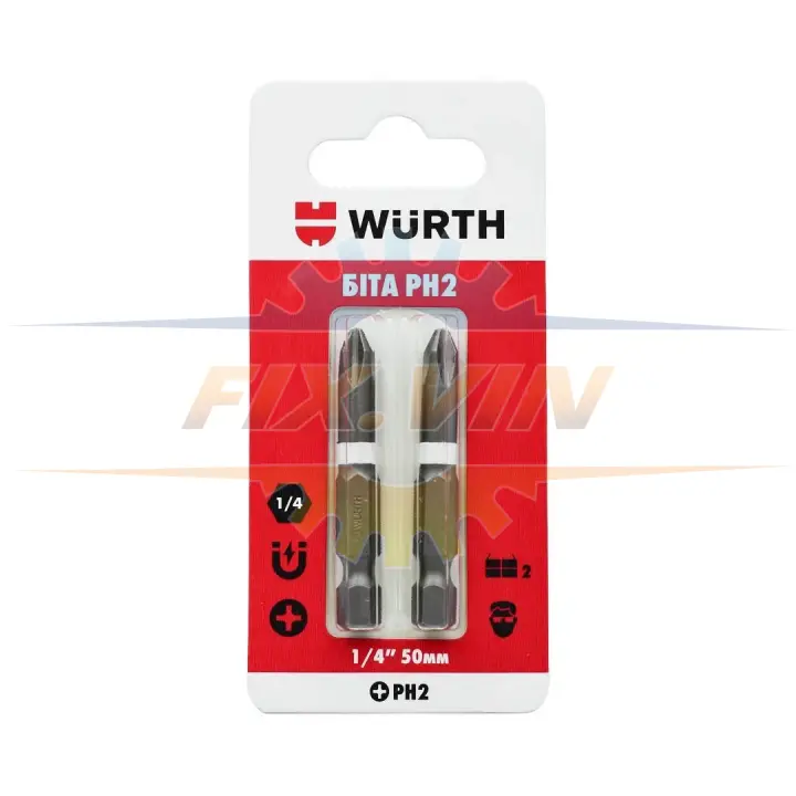 Біта PH2, 1/4IN, L50мм, 2шт. в блістері WURTH 1614176692902 (фото 1)