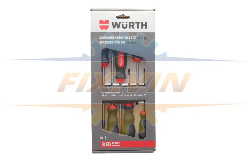 Набір викруток шліц+РН, круглий стержень, 6 шт., RED STRIPE WURTH 575194227 (фото 1)