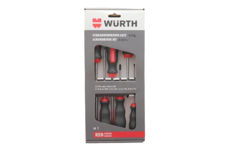 Набір викруток шліц+РН, круглий стержень, 6 шт., RED STRIPE WURTH 575194227