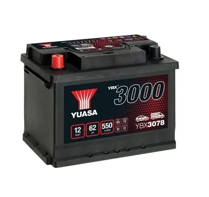 Акумулятор 12В 62Агод./550А YBX3000 SMF (L+ стандартні клеми) 243x175x190 B03 - монтажний фланець 10.5мм (пусковий) YUASA YBX3078 (фото 1)