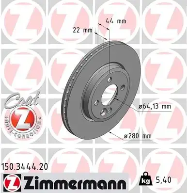 Диск гальмівний Coat Z ZIMMERMANN 150.3444.20 (фото 1)