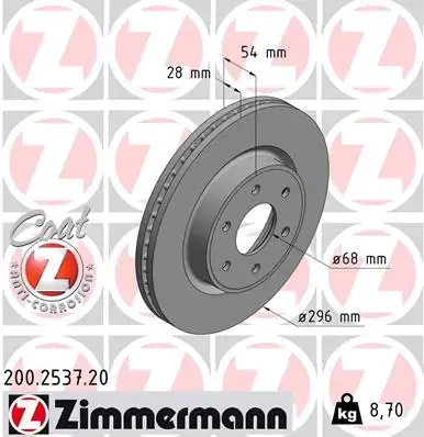 Диск гальмівний Coat Z ZIMMERMANN 200.2537.20 (фото 1)