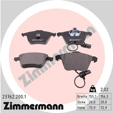 Колодки гальмівні (передні) Audi A6 97-05 (з датчиками) (Ate-Teves) ZIMMERMANN 23762.200.1 (фото 1)