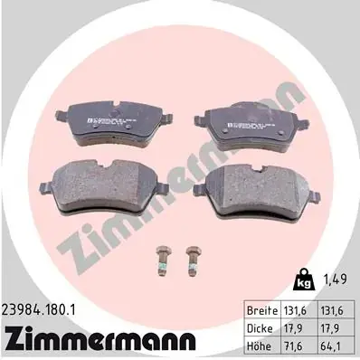 Колодки гальмівні дискові, к-кт ZIMMERMANN 23984.180.1 (фото 1)