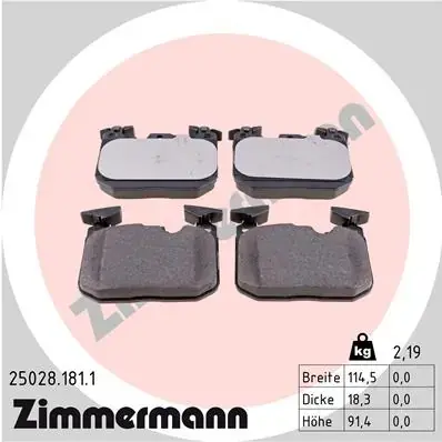 Колодки гальмівні (передні) BMW 1 (F20/F21)/2 (F22/F44-F46/F87)/3 (F30/F31/F34/F80)/4 (F32/F36) 11- ZIMMERMANN 25028.181.1 (фото 1)