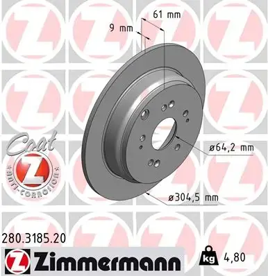 Диск тормозной ZIMMERMANN 280.3185.20 (фото 1)