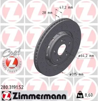 Диск гальмівний ZIMMERMANN 280.3191.52