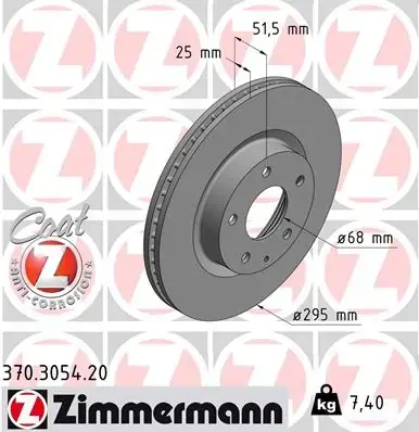 Диск гальмівний (передній) Mazda 3 1.5D/2.0/2.2D 13-/CX-3 15- (295x25)(з покриттям)(вентил.) ZIMMERMANN 370.3054.20 (фото 1)