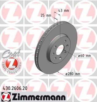 Гальмiвнi диски переднi ZIMMERMANN 430.2606.20