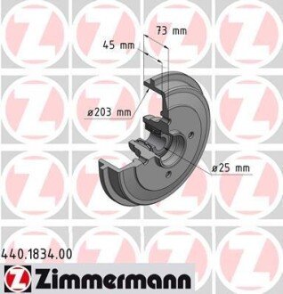 Гальмiвнi барабани з пiдшипником переднi ZIMMERMANN 440.1834.00