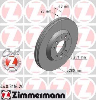 Гальмiвнi диски переднi ZIMMERMANN 440.3116.20