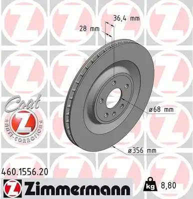Диск гальмівний Coat Z ZIMMERMANN 460155620 (фото 1)